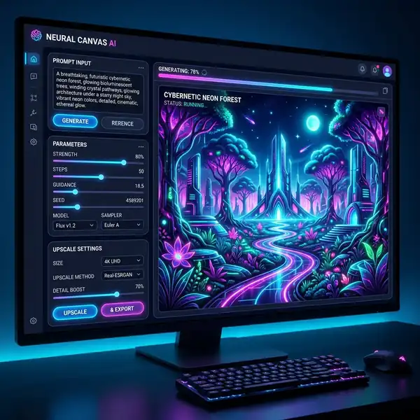 Interface de usuário do software ElevenLabs exibindo ondas de áudio e painel de geração de voz