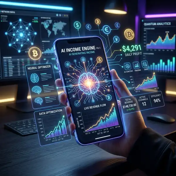 Representação conceitual de inteligência artificial monitorando finanças e produtividade no celular