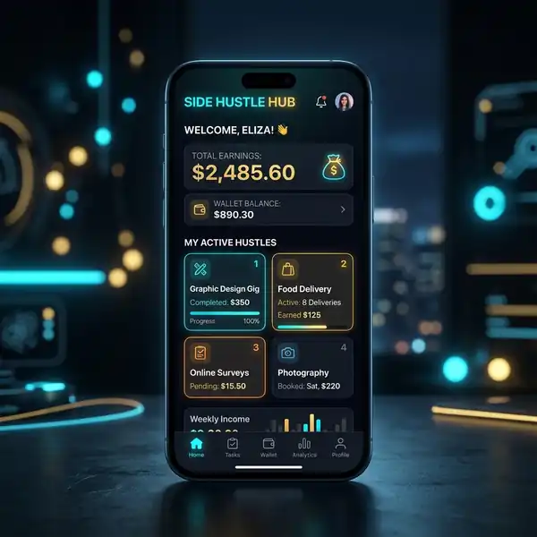 Design conceitual com smartphone exibindo rotas de mapas de entrega e ícones de serviços locais