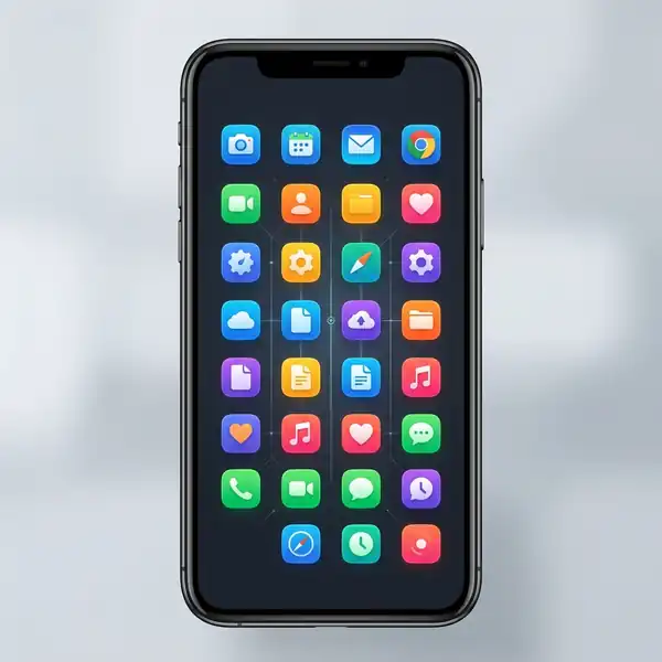 Application icons layout indicating battery and CPU resource usage statistics