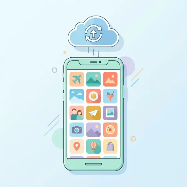 Smartphone exibindo grade de fotos sincronizadas com nuvem de forma organizada e limpa