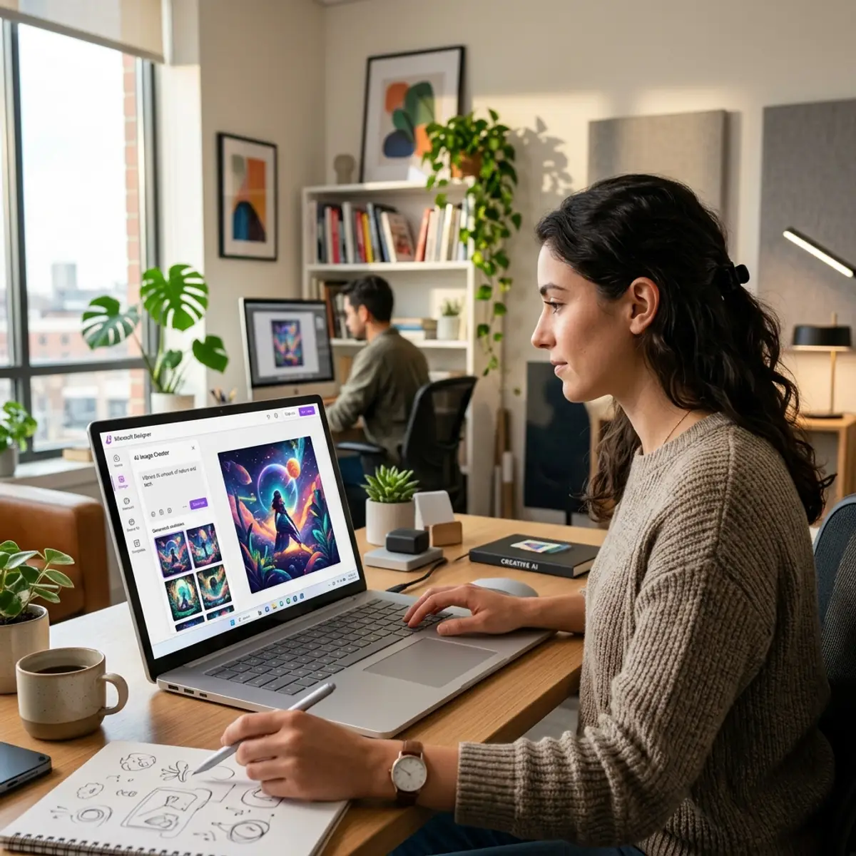 Digital workspace showing graphics editing tools and design components