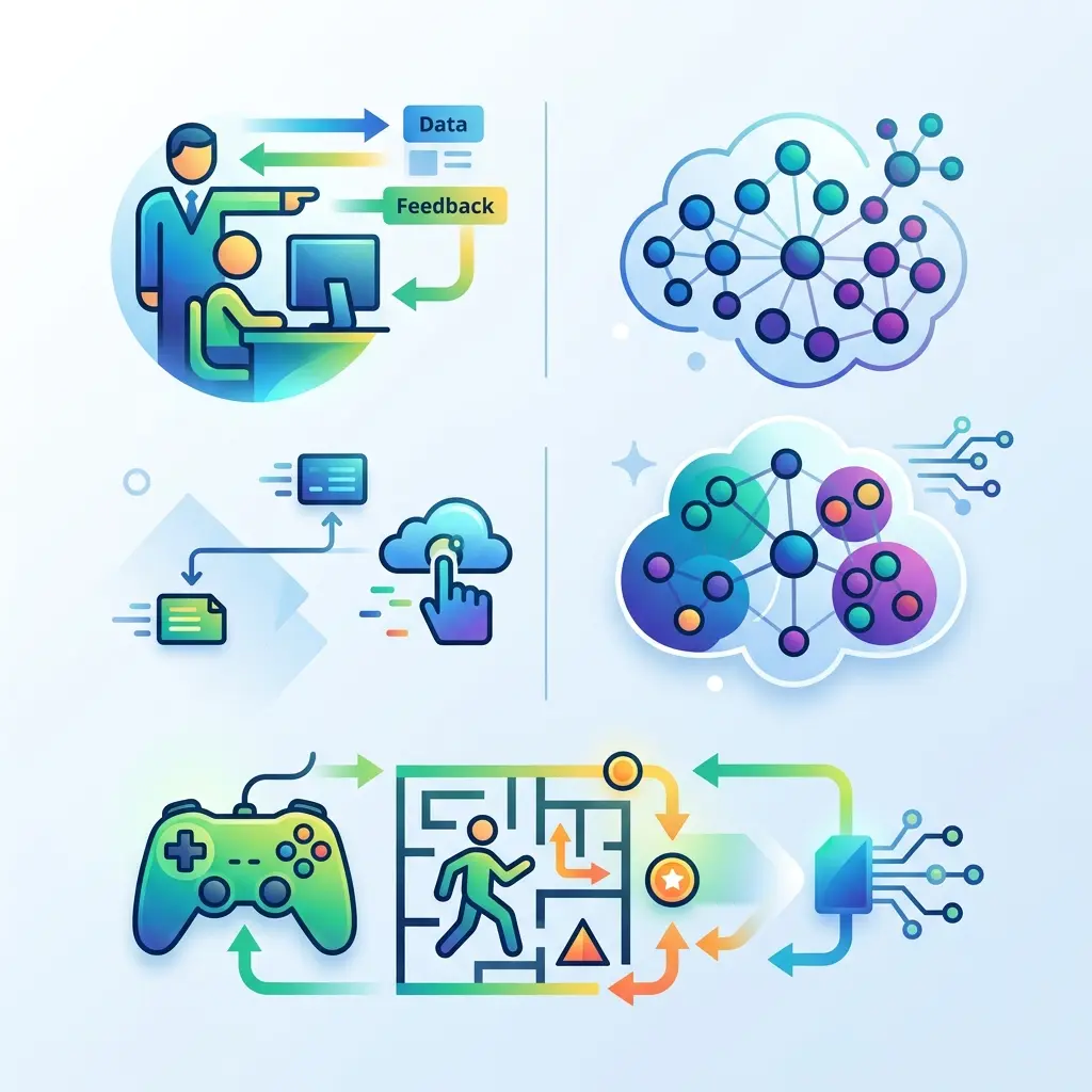 Infographic showing the three main types of machine learning: supervised, unsupervised, and reinforcement