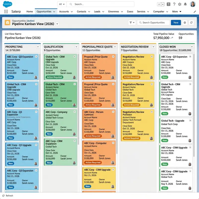 Salesforce Sales Pipeline Kanban View