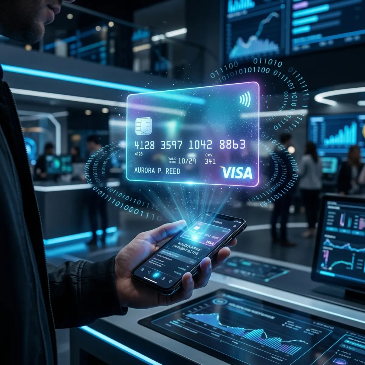 Segurança Avançada Conceito tecnológico de cartão virtual e biometria segura