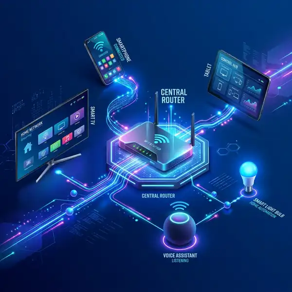 Vários smartphones modernos conectados a sinal de internet de alta velocidade
