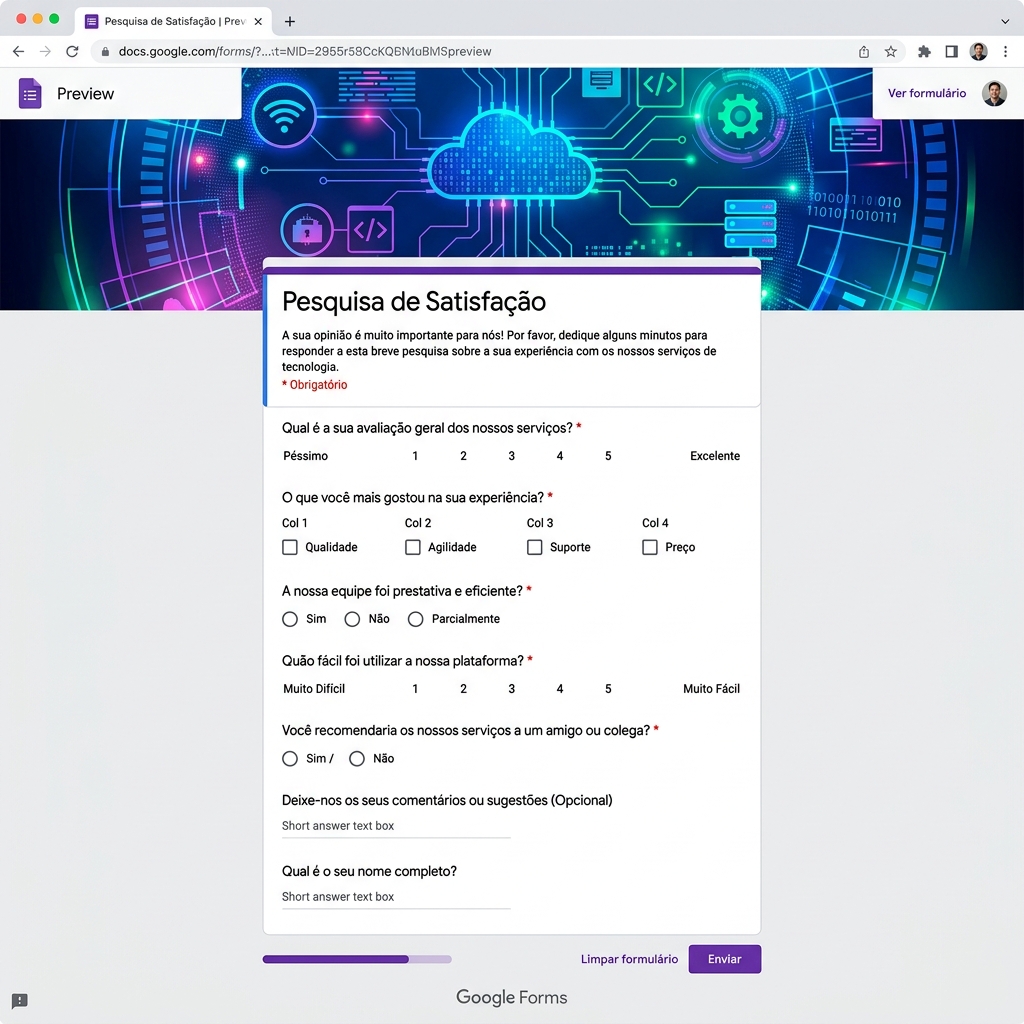 Editor de formulário no Google Forms com uma pergunta de múltipla escolha.