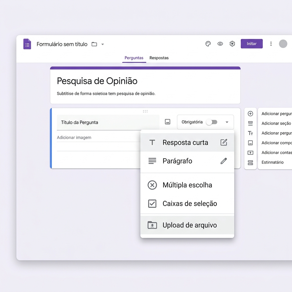 Ilustração de homem criando um formulário no Google Forms